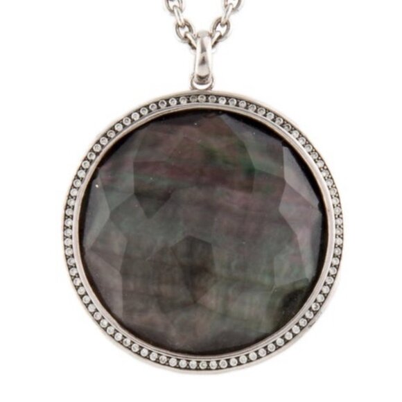 IPPOLITA STERLING SILVER 925 MOP & QUARTZ DOUBLET & DIAMOND PENDANT NECKLACE - Picture 3 of 7